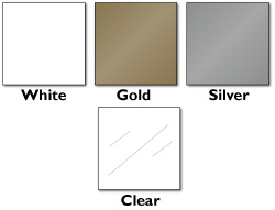 white, gold, silver, or crystal clear plastic stock